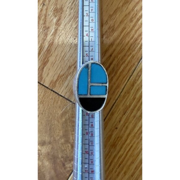 Vintage Sterling Silver Ring Size 6.5 Turquoise Onyx Southwestern Style READ - Picture 1 of 7